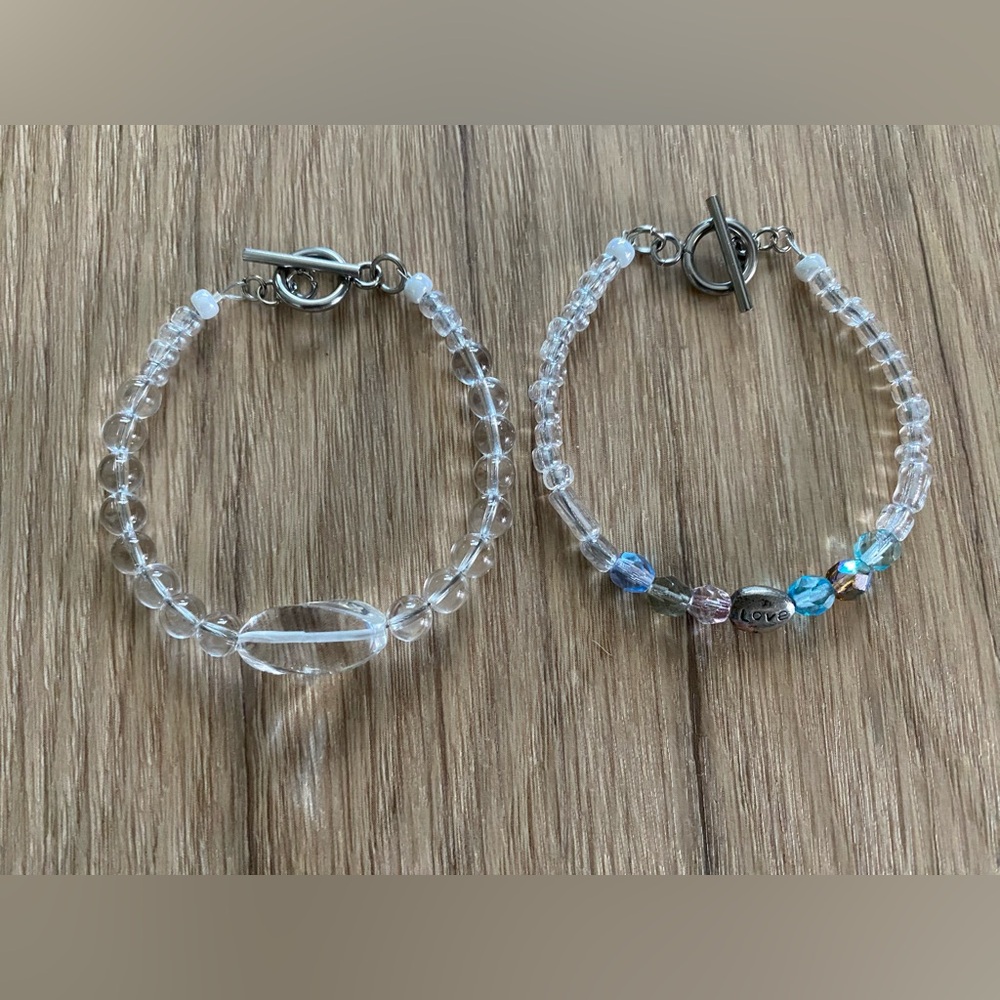 Clear quartz bracelet and LOVE glass beats bracelet